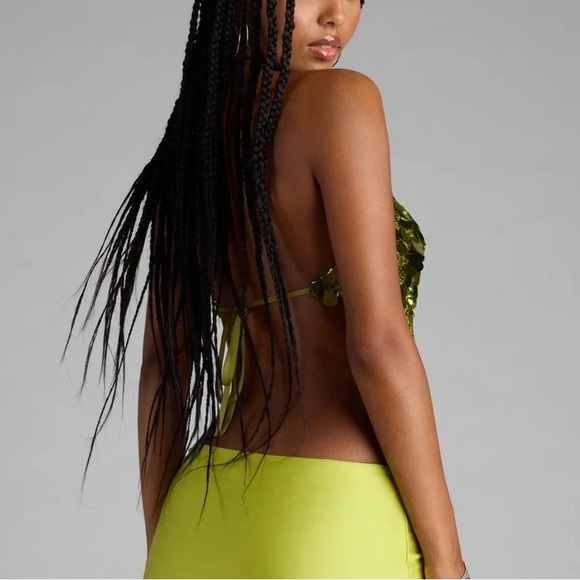 Windsor Women’s Chartreuse Sequence Halter Crop Top - Size M - Picture 4 of 4